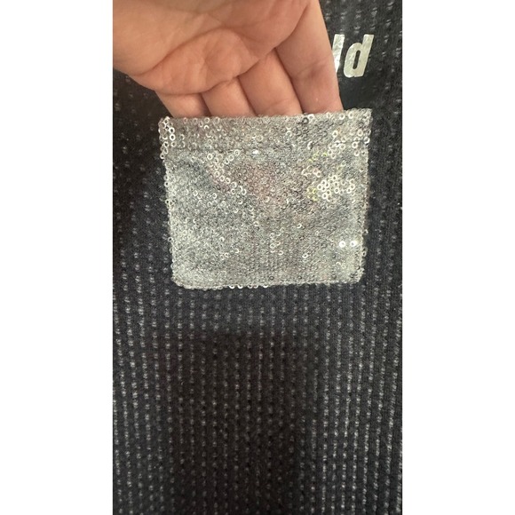 Walt Disney World Top Womens XS Black Gray Sequin Pocket Long Sleeve Shirt - Picture 3 of 6